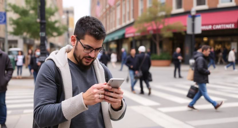 Customer viewing local business website on smartphone in Philadelphia